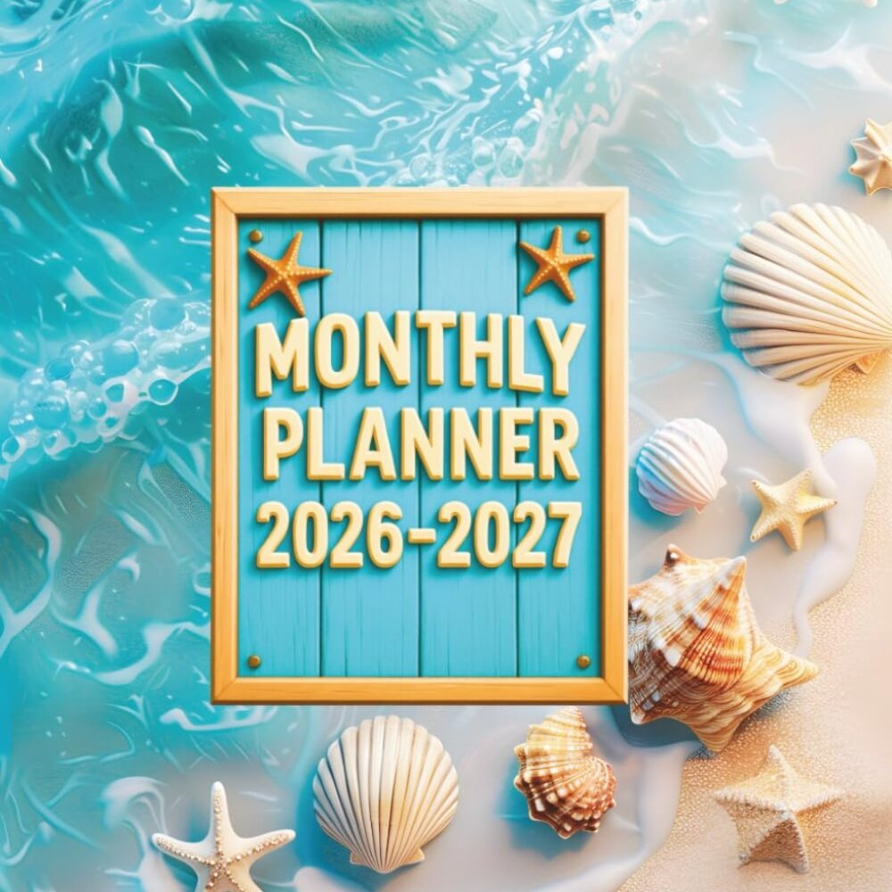 2026-2027 Monthly Planner with Beach and Seashell Cover Design ~ BRAND NEW
